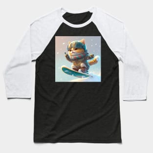 Cat on a Snowboard Baseball T-Shirt